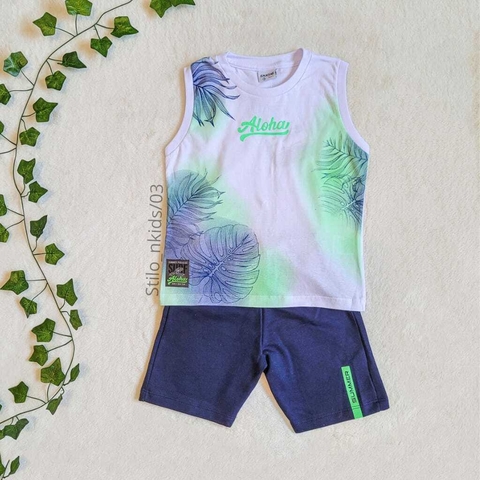 Conjunto Regata Menino Fakini Kids Aloha Branca/Azul - Coleção Nova