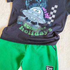 Conjunto Menino Fakini Kids Disco Voador - Preta/Verde - Coleção Nova na internet