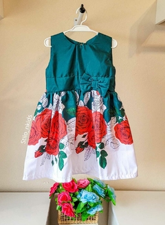 VESTIDO Temático - Verde|Branco e rosas Vermelhas - loja online