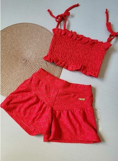 CONJUNTO Tile e Sul Menina Modelo Rendado Vermelho - Stilo N Kids
