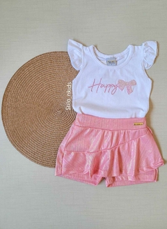 CONJUNTO Tile e Sul Menina Branco Happy|Rosa