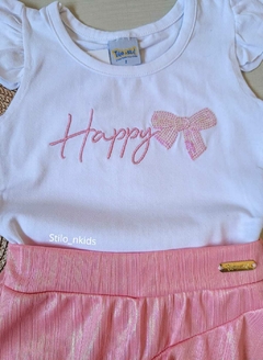 CONJUNTO Tile e Sul Menina Branco Happy|Rosa - Stilo N Kids