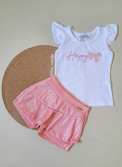 CONJUNTO Tile e Sul Menina Branco Happy|Rosa - comprar online