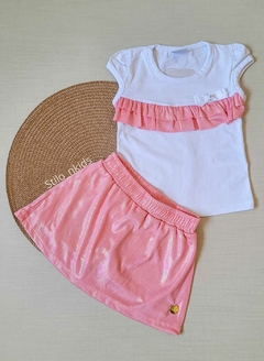 CONJUNTO Tile e Sul Menina Branco Babado|Rosa - comprar online