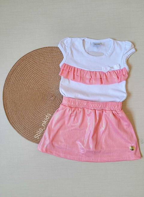 CONJUNTO Tile e Sul Menina Branco Babado|Rosa