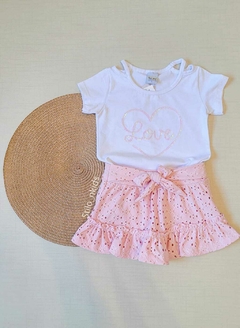 CONJUNTO Tile e Sul Menina Saia em renda Love|Rosa