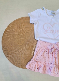 CONJUNTO Tile e Sul Menina Saia em renda Love|Rosa - Stilo N Kids