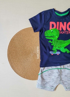 CONJUNTO Menino Tile e Sul Verão - Dino Skater - Azul - Stilo N Kids