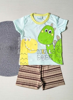 PIJAMA Menino Verão Minifan - Hello dude - Azul|Listrado marron