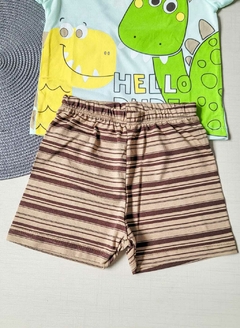 PIJAMA Menino Verão Minifan - Hello dude - Azul|Listrado marron - comprar online