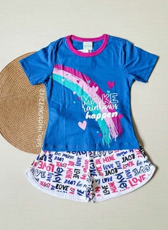 PIJAMA Menina Verão Minifan - Make Rainbows Happen - Azul|Branco