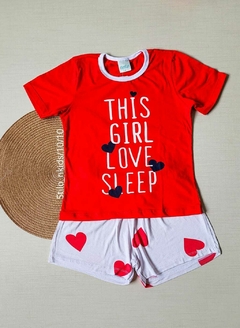 PIJAMA Menina Verão Minifan - This Girl Love Sleep - Vermelha|Branco