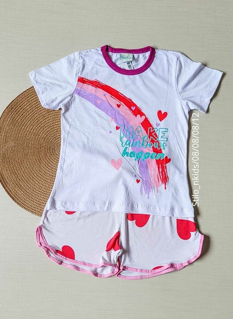 PIJAMA Menina Verão Minifan - Make Rainbows Happen - Branco