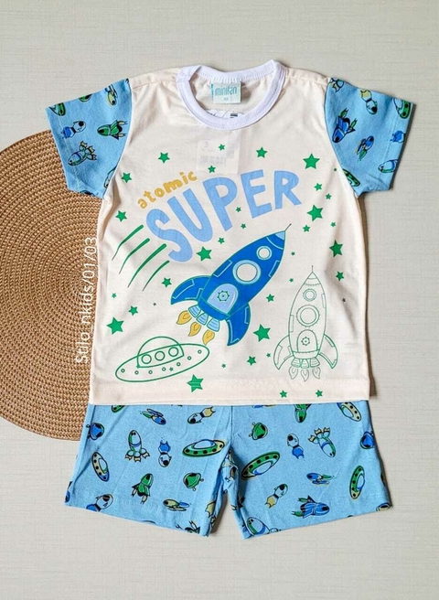 PIJAMA Menino verão Minifan - Atomic Super - Pérola|Off white