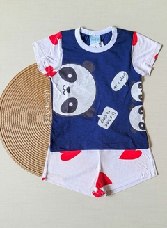 PIJAMA Menina Verão Minifan - Panda - Azul|Branco