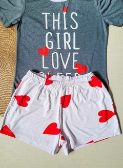 PIJAMA Menina Verão Minifan - This Girl Love Sleep - Cinza|Branco - comprar online