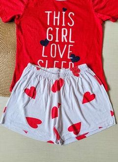PIJAMA Menina Verão Minifan - This Girl Love Sleep - Vermelho escuro|Branco - comprar online