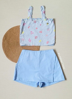 CONJUNTO Brandili Verão -Cropped Shorts Saia de Sarja Comfort