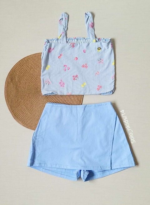 CONJUNTO Brandili Verão -Cropped Shorts Saia de Sarja Comfort