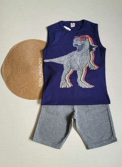 CONJUNTO Regata Menino Brandili - T-Rex Óculos - Azul Marinho|Preto
