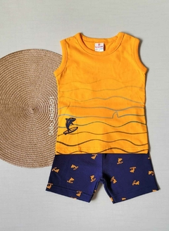 CONJUNTO Regata Menino Brandili - Shark - Laranja|Azul Marinho