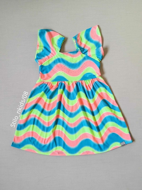 VESTIDO Marlan - Em Cotton - Ondas Coloridas - Neon Amarelo|Rosa|Azul