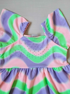VESTIDO Marlan - Em Cotton - Ondas Coloridas - Neon verde|Rosa|Liláz - comprar online