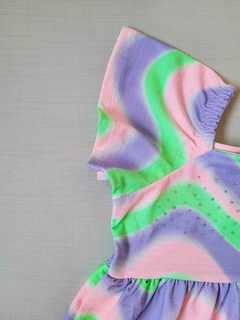 VESTIDO Marlan - Em Cotton - Ondas Coloridas - Neon verde|Rosa|Liláz na internet