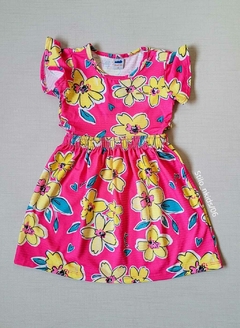 VESTIDO BOTTON MAQUINETADO BIG FLORAL MARLAN - Rosa Pink