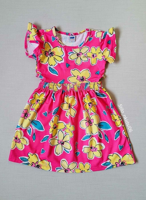 VESTIDO BOTTON MAQUINETADO BIG FLORAL MARLAN - Rosa Pink