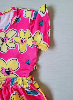 VESTIDO BOTTON MAQUINETADO BIG FLORAL MARLAN - Rosa Pink na internet