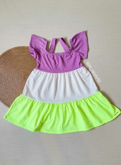 VESTIDO MíDi Marlan - PÉROLAS - Três Marias - Lilás|Branco|Neon Amarelo