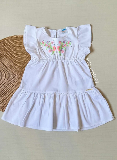 VESTIDO TRICOLINE LISO Marlan - Estampa em Aplicação - Branco
