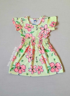 VESTIDO BOTTON MAQUINETADO BIG FLORAL Marlan - Flores Rosas - Amarelo
