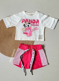 CONJUNTO Milli&Nina Verão - Panda Shake - Marfin|Pink