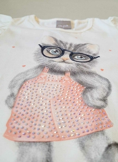 CONJUNTO Verão MUNDI Menina - Gato de Óculos- Branco|Rosa - Stilo N Kids