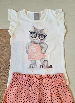 CONJUNTO Verão MUNDI Menina - Gato de Óculos- Branco|Rosa na internet