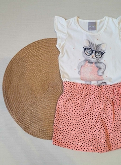 CONJUNTO Verão MUNDI Menina - Gato de Óculos- Branco|Rosa - comprar online