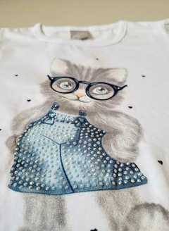 CONJUNTO Verão Mundi Menina- Gato com Óculos - Branco|Azul Marinho - Stilo N Kids