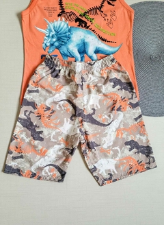 CONJUNTO Regata Menino For Fun - Dinosaurs - Laranja - Stilo N Kids