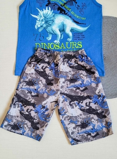 CONJUNTO Regata Menino For Fun - Dinosaurs - Azul - Stilo N Kids