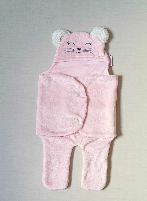 SAQUINHO MANTA PARA BEBÊS Tile e Sul Com Capuz Gatinha Rosa