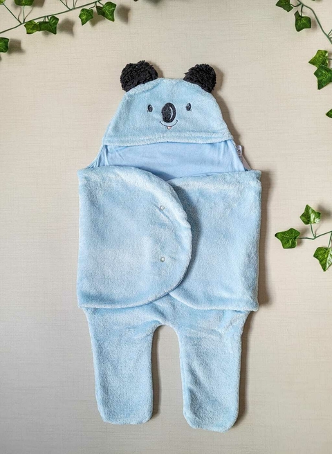 SAQUINHO MANTA PARA BEBÊS Tile e Sul Com Capuz Coala Azul