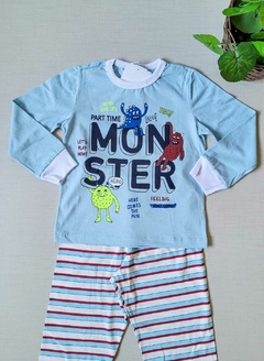 PIJAMA Menino Minifan - Monster -Azul listrado fino - comprar online