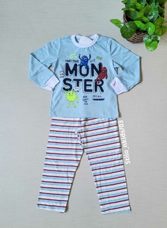 PIJAMA Menino Minifan - Monster -Azul listrado fino