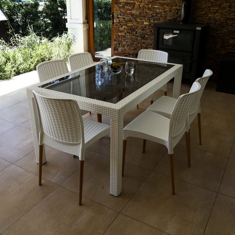 Mesa Indonesia tapa vidrio con silla india pata madera en internet