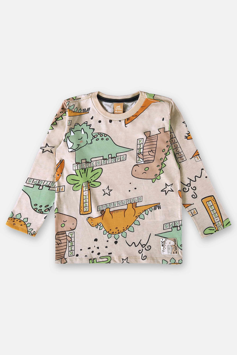 Camiseta manga longa em meia malha dino