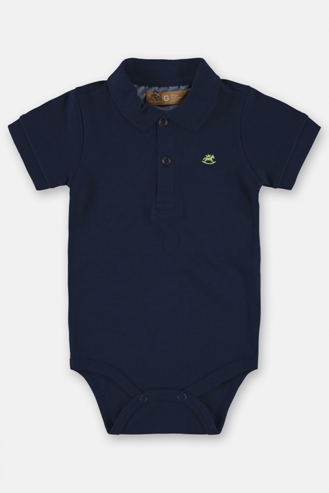 Body polo bebê manga curta azul escuro