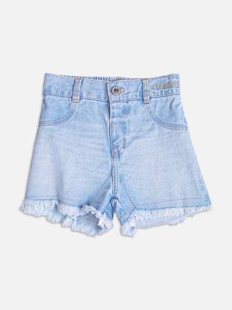 Short infantil jeans com botão em strass