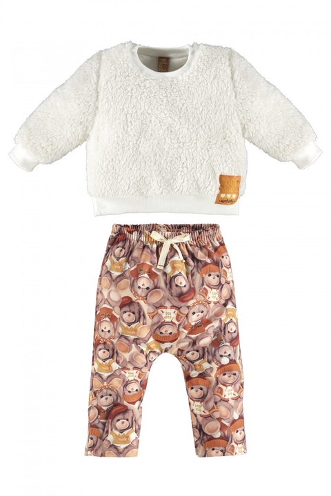Conjunto bebê blusão pelo e calça malha flanelada urso